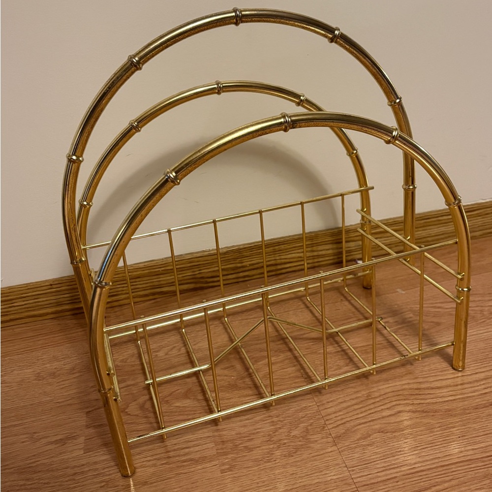 Vintage Brass Faux Bamboo Magazine Rack